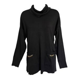 JM Collection fold over turtleneck core sweater black gold chain Medium NWT
